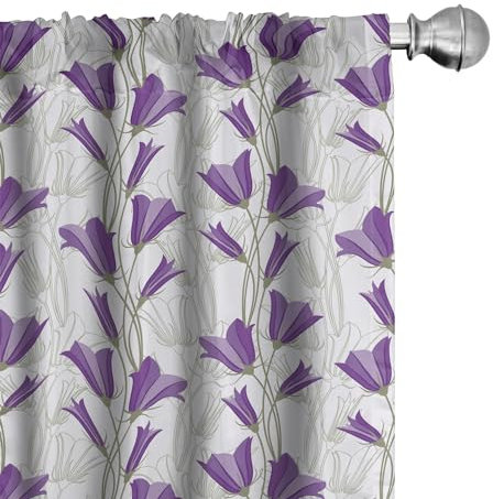ABAKUHAUS Jugendstil Vorhänge, Gardinen, Glockenblumen Bouquet, Fensterbehandlungen für Wohnzimmer Schlafzimmer Dekor, 2 Stück 75 cm b x 245 cm h, Reseda Grün Violett