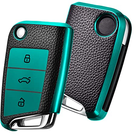 OATSBASF Autoschlüssel Hülle VW, VW Golf 7 Schlüsselhülle, Schlüsselbox Cover für VW Polo, Skoda, Tiguan, MK7 3-Tasten (P-Grün)