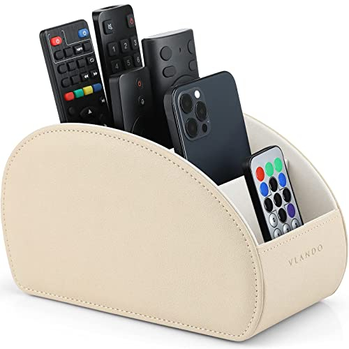 Vlando Fernbedienungshalter mit 5 Taschen, Große Halterung für TV, DVD,4K Stick und Bluray Fernbedienungen, Fernbedienung Aufbewahrung aus Leder für Handy