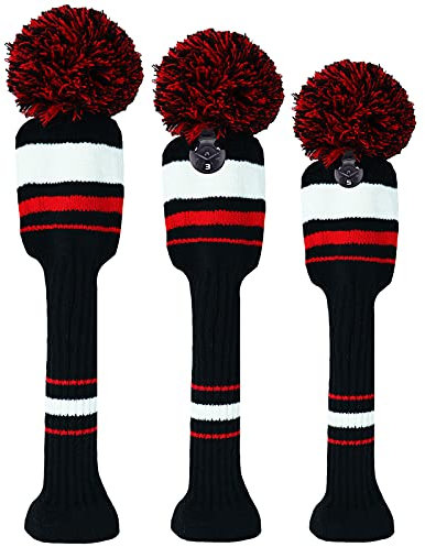 3 or 4 Pack Pom Golf Head Covers for Woods 1 3 5 Driver Fairway Hybrids Wood HeadCovers Set with Number Tag Knitted Golf Head Covers (Navy 135)