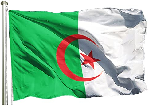 Cosymate Drapeau national de l'Algérie Bandera d'Argelia - Drapeau de football algérie - 90 x 150 cm - Avec œillets en laiton - Couleurs vives - Résistant aux UV - Toile - Double couture - 90 x 150 cm