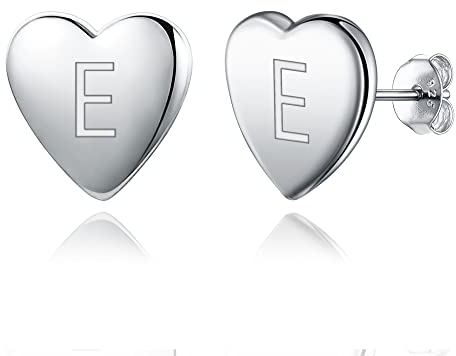 EVER FAITH Herz Buchstabe E Ohrstecker für Mädchen, 925 Sterling Silber zierlich winzigen Alphabet Initial Ohrringe für Damen Kinder Jugendliche Mädchen empfindliche Ohren