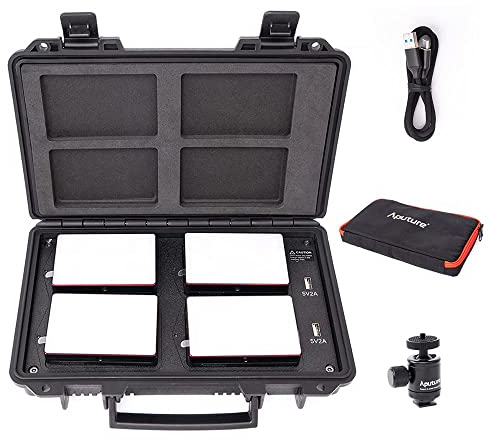 Aputure Amaran AL-MC Reiseset mit 4 Lichtern, RGBWW auf Kamera, 3200K-6500K, CRI/TLCI 96+, HSI-Modus, unterstützt magnetische Anziehung und App und kabelloses Laden mit USB-C