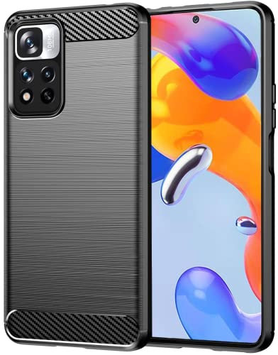 Folmecket Coque Xiaomi Redmi Note 11 Pro/Pro 5G, Fibre de Carbone Résistant aux Rayures, Absorption des Chocs Souple en Caoutchouc TPU Housse de Protection pour Note 11 Pro 5G 6.67 Noir