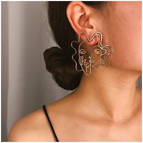 Cimenexe Gold Geometrische Gesicht Ohrringe mit Hänger und Ohrstecker, Vintage Design, Nickelfrei, Perfekt für Party und Alltag, 1 Stück