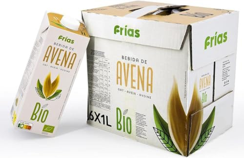 Frías - Bebida Vegetal de Avena Bio - Rica en Proteínas - Pack de 6 Unidades de 1L - Sin Lactosa y Sin Azúcares Añadidos - 100% Vegana - Bajo Contenido en Grasas Saturadas - Elaborada en España