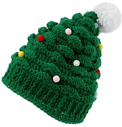 KINBOM Weihnachtsbaummütze, niedlich, Unisex, gestrickt, gehäkelt, grün, Beanie, Weihnachtsmannmütze für Damen, Herren, Erwachsene, Party, Alltag
