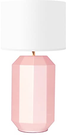 M LEDME - Lámpara de Mesa Aqua de Cristal Rosa, Lámpara de Noche con interruptor en el cable, pantalla de tela para dormitorio para bombilla E27 no Incluida,LM8156