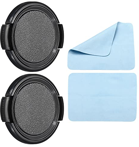 PATIKIL Camera Lens Cap, 2 Pack Sides Pinch Front Lens Cover with Microfiber Cleaning Cloth for 43mm Thread Universal DSLR Lenses for Nikon, for Fujifilm, for Pentax, for Leica