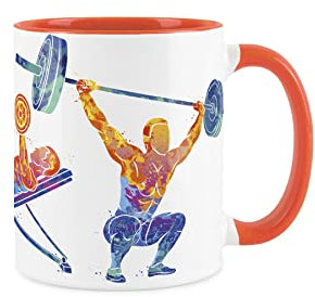 Purely Home Gym Fitness Mug - Weightlifting Abstract Paint Effect - Orange Mug Coffee/Tea Gift for Sports Lovers