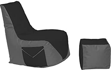 Momiralland Komfort Sitzsack XL - XXL mit Hocker Sitzkissen BodenKissen Sessel In- & Outdoor geeignet Gaming Sitzsack für Erwachsene und Kinder (Anthrazit – Schwarz, XL - Durchmesser 75 cm)