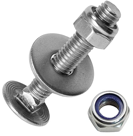 Techtanium® Schlossschrauben M16 x 60/60 mm inkl. Sicherungsmuttern und großen Unterlegscheiben M16 aus Edelstahl A2 (50 Stück) | Schrauben | Muttern | U-Scheiben | DIN 603 & DIN 985 & DIN 9021