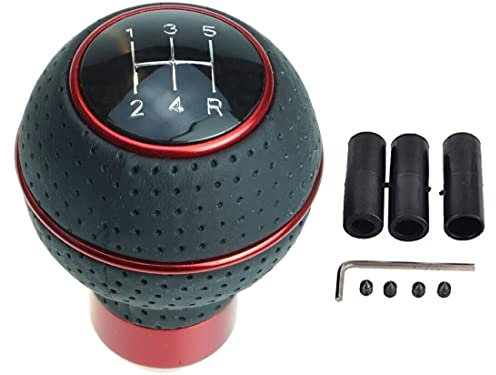 Universal Schaltknauf - rund - Rot/Schwarz mit 3 Adaptern - 5 Gang