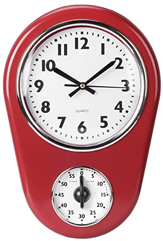Tyenaza Retro Wanduhr, Vintage Hängeuhr Home Kitchen Timer Raumdekoration Rot für Wohnzimmer im Innenbereich
