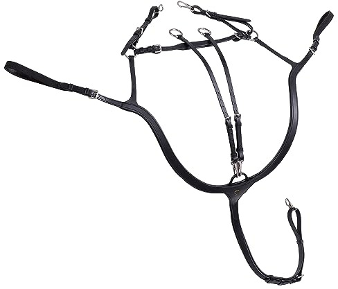 SUNRIDE breastplate 'Ascot' made of genuine leather with martingale - for horses - usable as 5-point and 3-point (full, black)