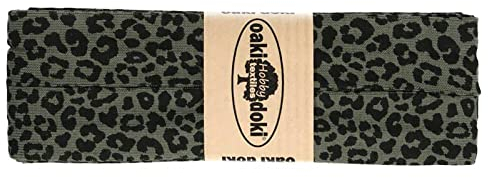 3m Oaki Doki Jersey-Schrägband mit Leopard Print gefalzt elastisch Einfassband, Farbe:3002 armeegrün-schwarz