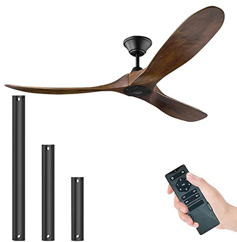 Deckenventilator Leise mit Fernbedienung, 60 Zoll Deckenventilator mit VerläNgerungsstange, Ceiling Fan without Light, Deckenventilator Flach für Niedrige Decken,Balkon,TerrassenüBerdachung,Freien