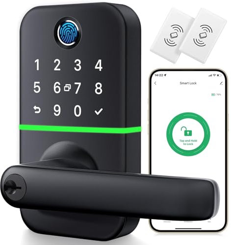 Kucacci - Cerradura de puerta inteligente con teclado, cerradura de huella digital sin llave, mango de código digital con teclado, perilla inteligente electrónica para puerta delantera, alternativa de