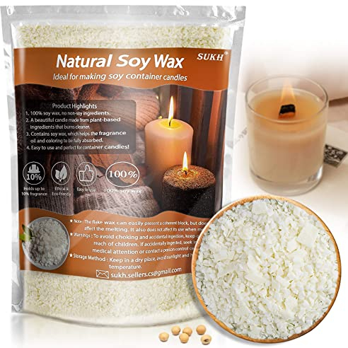 Sukh Cera de soja de 453 g para hacer velas, copos de cera de soja natural, cera de soja pura, chips de cera de soja, suministros de cera para hacer velas