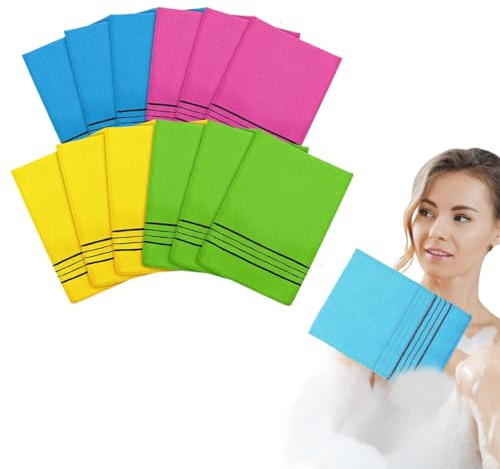 Ikosora 12 Stück koreanische Peeling-Mittel, Peeling-Waschlappen, Bunte koreanische Peeling-Tücher (Gelb, Grün, Blau, Rosa)