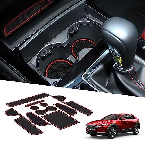 BIXUAN CX30 Non-Slip Mats for Mazda CX-30 2019-2023, Centre Console Armrest, Rubber Mats with Drink Holder, Operating Lance, Non-Slip Door Seam, Pack of 10
