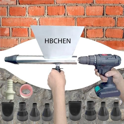 HBCHEN Electric Mortar Grout Gun Portable Pointing Grouting Caulking Sprayer with 5 Nozzles (Without Electric Drill) Stainless Steel, High Temperature Resistant