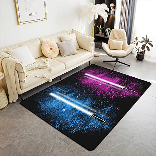 Homemissing Lightsaber Area Rug 100x150cm Blue Purple Lightsaber Grommet Rugs Mat for Living Room Bedroom Cool Art Lightsaber Decor Carpet Non Slip Area Runner Rug
