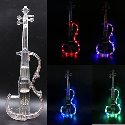 Corpo in Acrilico Trasparente per Violino Elettrico 4/4 con Custodia per Arco per Violino a Luce LED 3 Colori