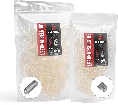 1000 Stück - Größe 1 - Gelatine Kapseln Caps - getrennte Kapselhälften - transparente Rind Leerkapseln - kein vorheriges öffnen nötig (1000)