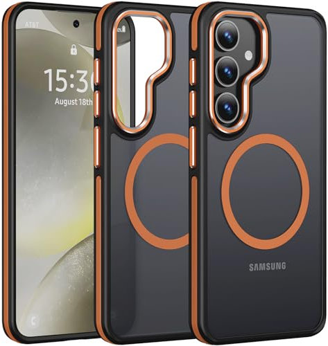 KOVASIA für Samsung Galaxy S24 Hülle mit MagSafe, [Militärschutz] [Anti-Kratzer], Transluzentes Mattes Handyhülle (Orange)