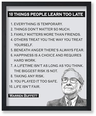 Poster Master Poster Things People Learn Too Late – Warren Buffett Druck – Motivierende Zitate Kunst – Geschenk für Männer und Frauen – inspirierende Dekoration für Schlafzimmer, Wohnzimmer oder