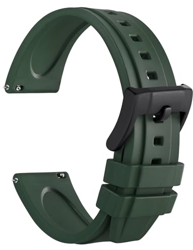WOCCI 22mm Hevea Uhrenarmband für Herren, FKM Gummi Armband, Schnellverschluss, Schwarzer Schnalle (Grün)