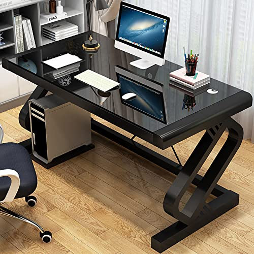 UDaca Scrivania per Computer in Vetro temperato Scrivania Moderna per Studenti Scrivania per Studio, Scrivania per Ufficio Domestico Scrivania per Giochi Postazione di Lavoro Personale, 39 Pollici