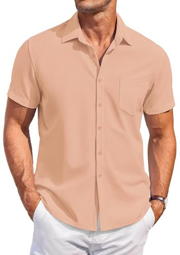 COOFANDY Mens Casual Shirts Short Sleeves Button Down Summer Beach Shirt Iron Free Shirts Pink S