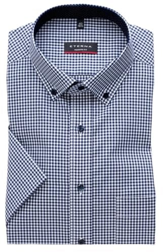 ETERNA Modern Fit Hemd Halbarm Button Down Kragen Karo Navy Größe 48
