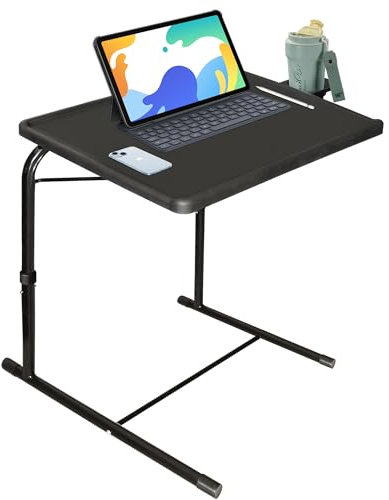 MISZP TV Tray Adjustable Table, Folding Table with Cup Holder and Tablet Slot- Couch Desk for Working from Home, TV Trays for Eating, Portable and Table Work Tray with 6 Heights & 3 Tilt Angles