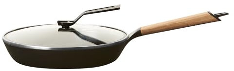 Vermicular Frying Pan with Glass Lid | 26cm (10.2”) | Oak Wood Handle | Lightweight Enameled Cast Iron Skillet with Non-Toxic Enamel Finish | Induction-compatible | Made in Japan
