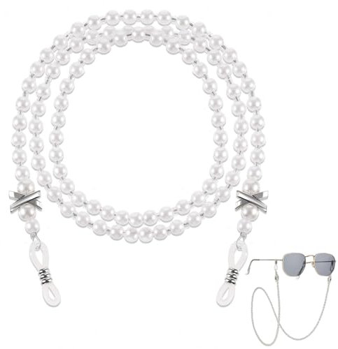 AOZUO Perlen Brillenketten Damen, rutschfest sturzsicher Brillenkette Universal Brillenband Brillenbänder Brillenbandhalter für Damen und Mädchen Sonnenbrillen Masken Halskette Umhängeband (Weiß)