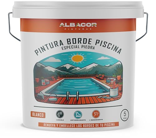 ALBACOR Pintura para Borde de Piscina - Renovador Antideslizante de Coronación y Piedra, Resistente al Desgaste (Blanco, 5 KIlos)