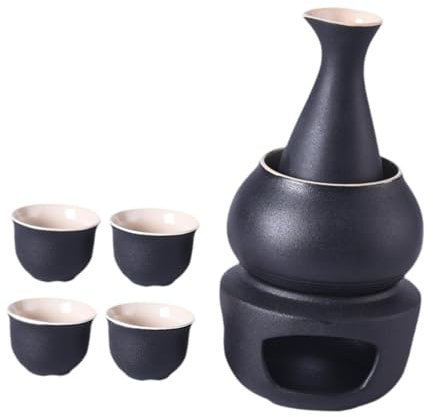 Milageto Sake Set with Warmer, Traditional Sake Bottle, Warming Bowl, Porcelain Pottery, Sake Drink for Gift,Tea Party