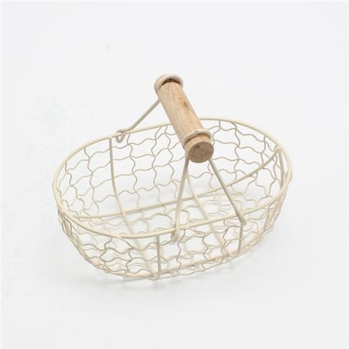 Gyrategirl Oval Wire Flower Basket with Wooden Handles Basket Picnic Basket Hanging Kitchen Fruit Bread Basket Vintage Style Storage Basket Wedding Flower Basket Bathroom Shopping Basket Gift Basket
