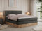 MKS MEBLE King Boxspringbett 180x200 mit Bettkasten Eiche, Polsterbett 180x200 mit Matratze H4, Bett 180x200 mit Kopfteil, Bett mit Holzrahmen in Wotan Eiche - Dunkelgrau Kunstleder - Amore King