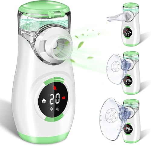 Sentasi Tragbarer Inhalationsgerät für Erwachsene und Kinder,LED Digitalanzeige Leise Elektrische Inhalator vernebler,2 Einstellbare Sprühbilder mit 2 Masken und 1 Mundstück (Grüner)