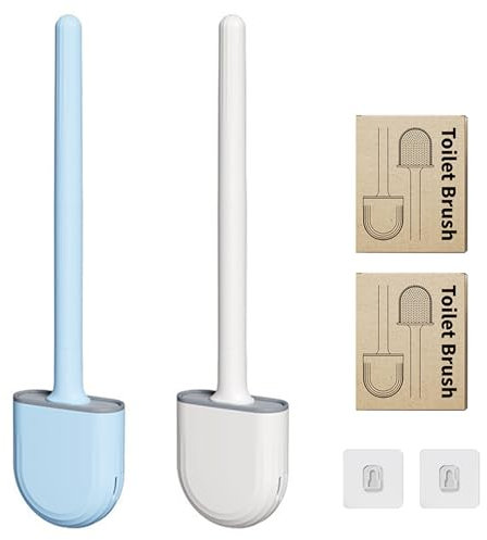 2-Piece Silicone Toilet Brush Set with Wall Mounted Holder and Non-Slip Long Handle | Deep Cleaning Tools for Bathroom, Kitchen & Home