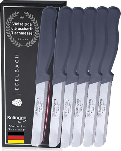 Edelbach Solingen Küchenmesser Set | Frühstücksmesser m. Feinschliff | Ultrascharf Messerset Made in Germany | Tafelmesser, Buttermesser, Brötchenmesser, Brotmesser, Messer Set (6x Küchenmesser)