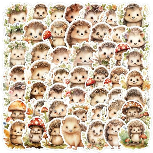 LYLSDSB Igel Aufkleber 50 Stück Vinyl Niedliche Cartoon Tiere Aufkleber für Laptop Skateboard Scrapbook Telefon Motorrad Computer Auto Gepäck,Wasserfeste Funny Hedgehog Sticker für Kinder Jugendliche