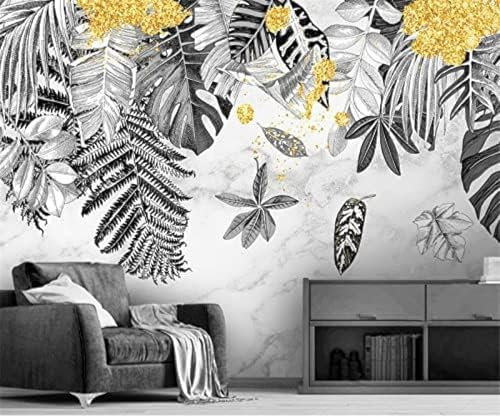 XLMING Feuilles D'Arbres Photos Feuilles De Jardinage Noir Et Blanc Papier Peint 3D Intissé Salon Canapé Chambre À Coucher Salle Manger Intérieure Murale-350cm×256cm