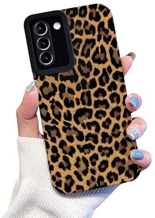 Reownest für Samsung Galaxy S21 Hülle Cute Braune Leopard Muster Aesthetic Handyhülle für Frauen Mädchen Weiche Leder Silikon Schutzhülle für Samsung S21 -Schwarz