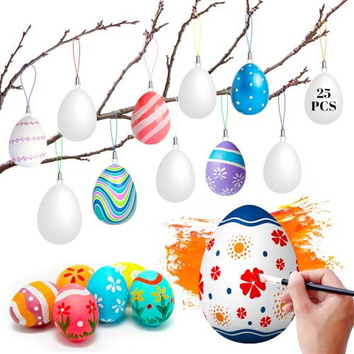 Sugiifamy Ostereier zum Aufhängen, 25 Plastikeier Ostereier zum Bemalen, Deko Ostereier Bemalen, Ostereier zum Aufhängen Draussen, Ostern Basteln Kinder für Osterdekoration