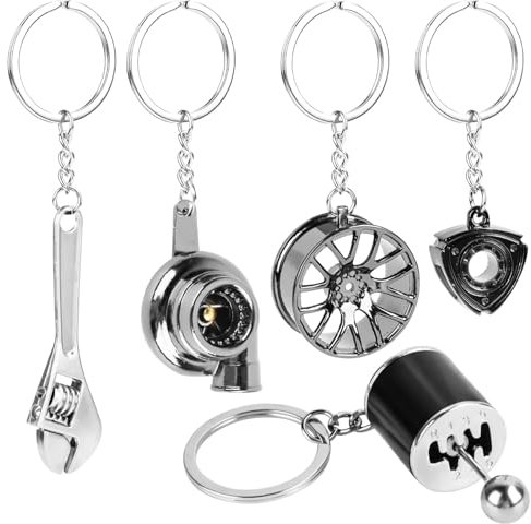 Sixfox 5 Stück Schlüsselanhänger Auto, Metall Turbolader Schlüsselanhänger Turbo Anhänger Schraubenschlüssel Keychain für Autodeko Männer Frauen Geburtstags Geschenk,Silber